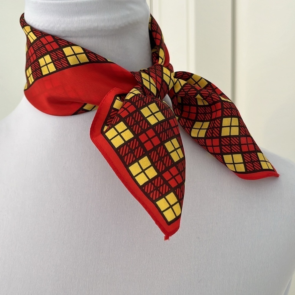 VINTAGE Small Square Scarf 100% Twill Acetate Made Japan Geometric Pattern